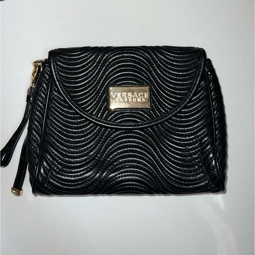 Versace Parfums Black Quilted Vegan Leather Clutch